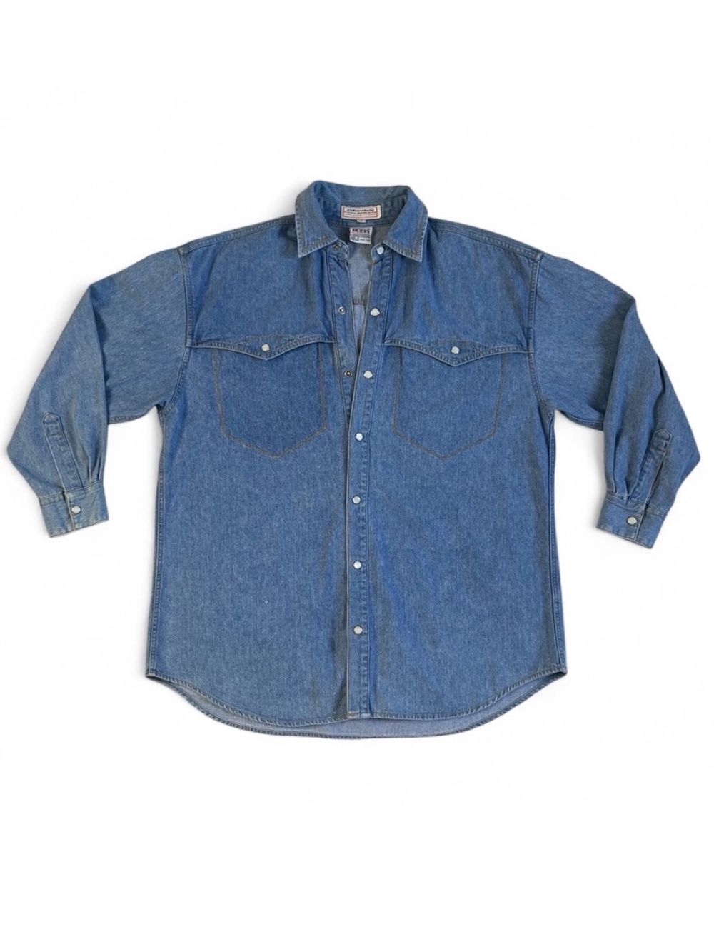 Guess Vintage 80s Western Denim Oversized Long Sleeve Shirt Shacket Snap medium